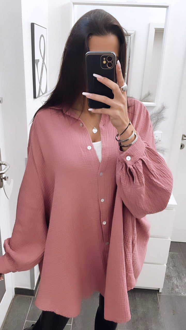 LANGE Oversize Musselin Bluse  / helle Beere Musselin Stoff Art. 1885