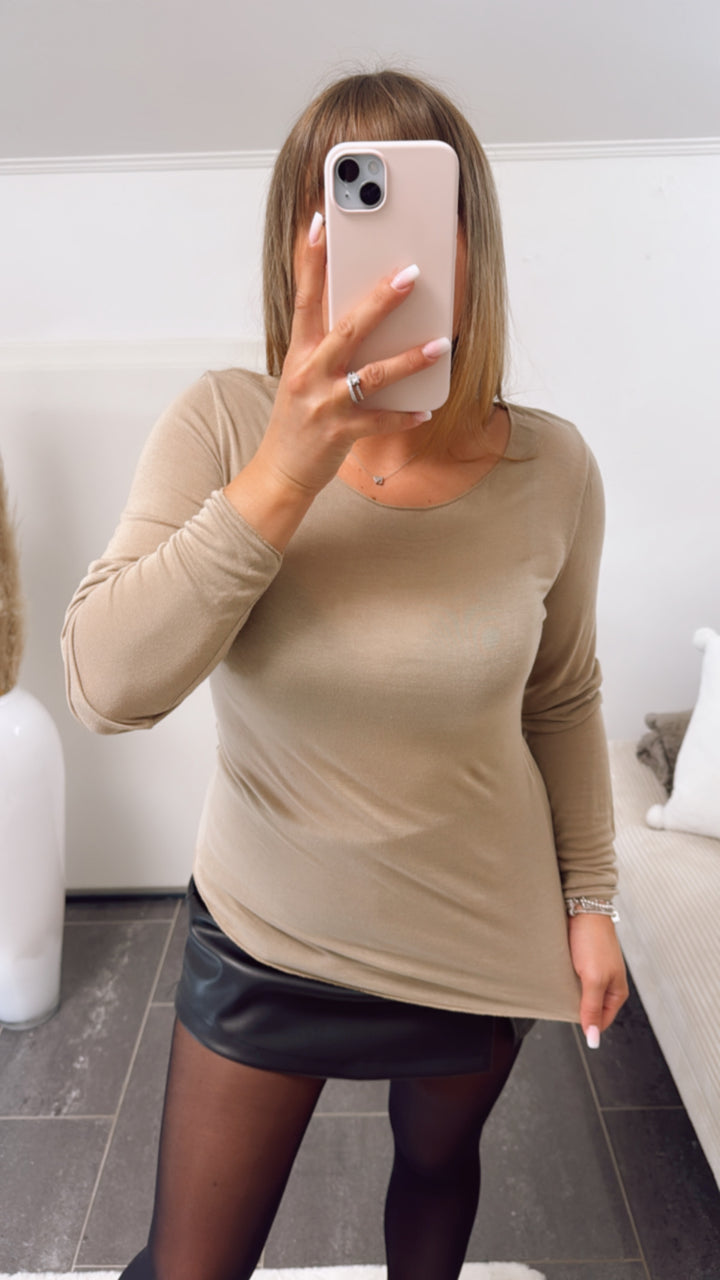 Langarm Oberteil, leicht transparent / beige Art. 12350
