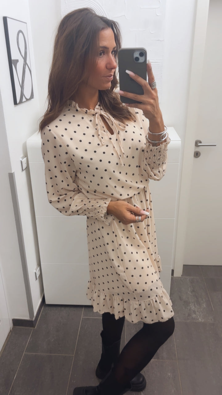 PUNKTE Kleid mit Gummibund im Taillenbereich / creme - schwarz Art. 12957