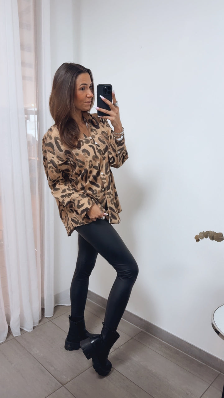 LEO Viskose - Leinen Bluse / camel - schwarz Art. 14018