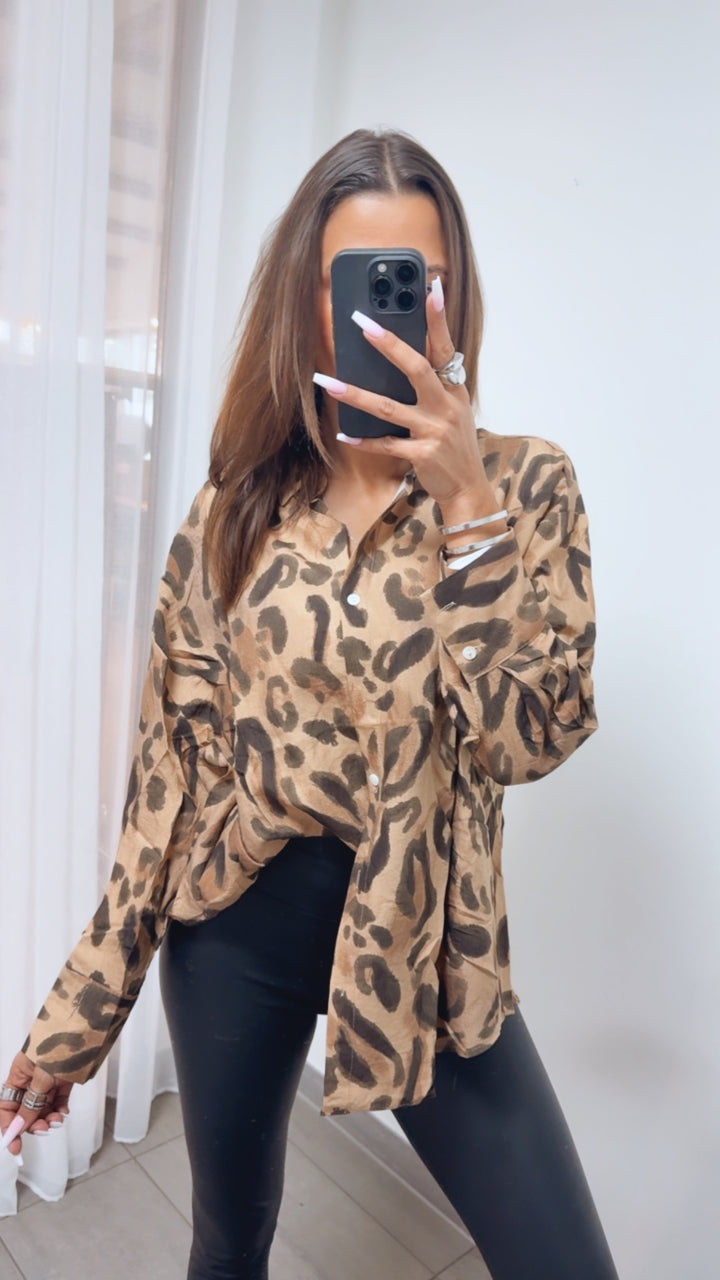 LEO Viskose - Leinen Bluse / camel - schwarz Art. 14018