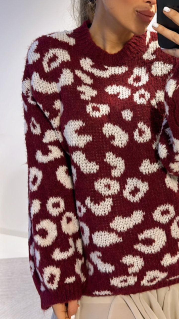 Strick Leo Pullover / bordeaux rot - weiss Art. 8227