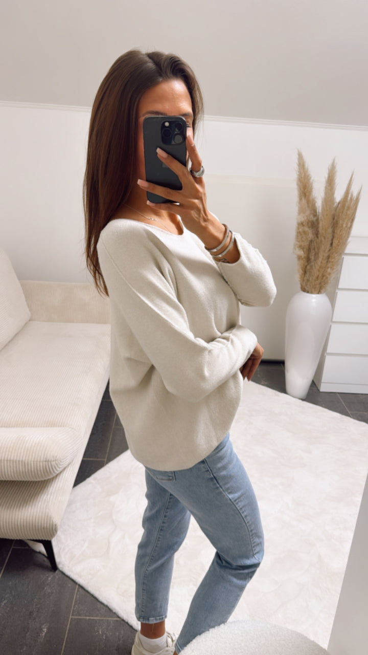 Leichter, super weicher Pullover, V-Ausschnitt / helles beige-creme Art. 6193