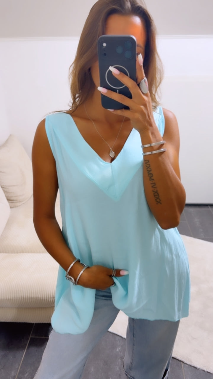 weites Blusen Top mit Bindedetail / light aqua Art. 15439