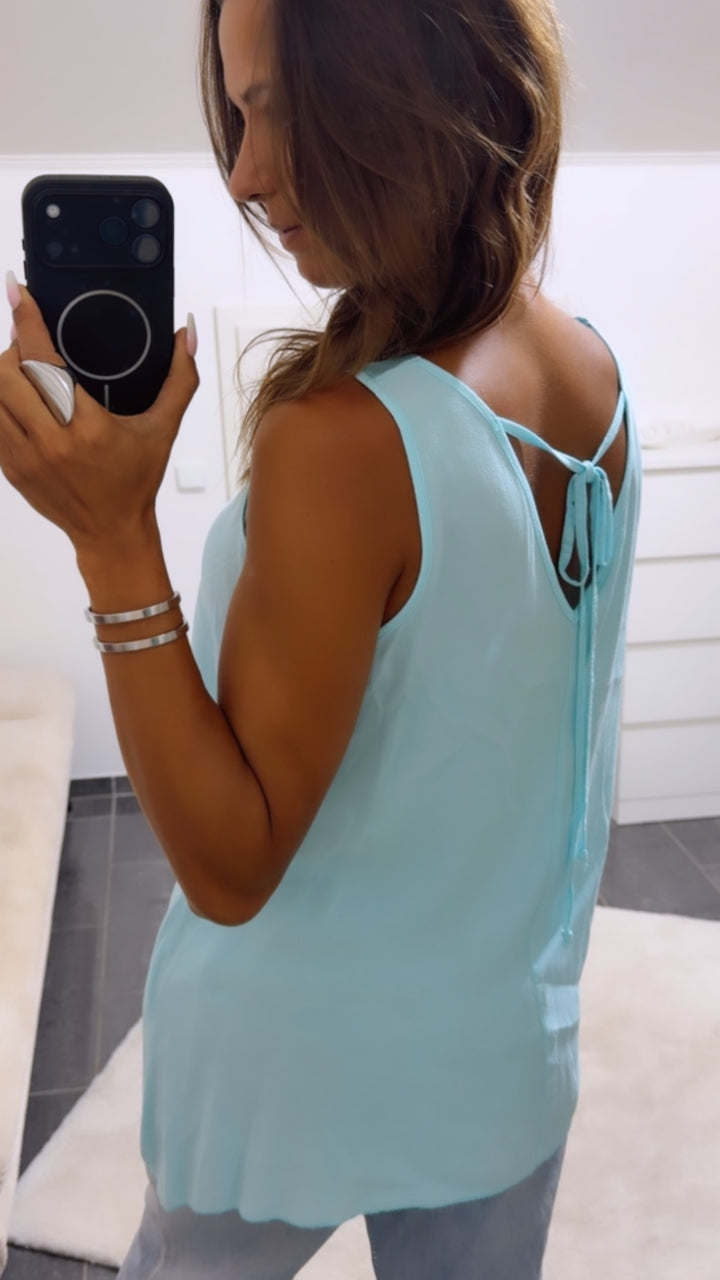 weites Blusen Top mit Bindedetail / light aqua Art. 15439