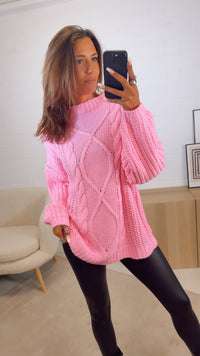 grober Strick Pullover mit Zopfmuster / pink Art. 12463