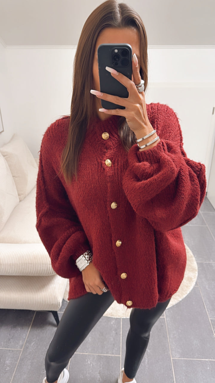 Kuschel Cardigan mit goldenen Knöpfen / dunkelrot Art. 8276