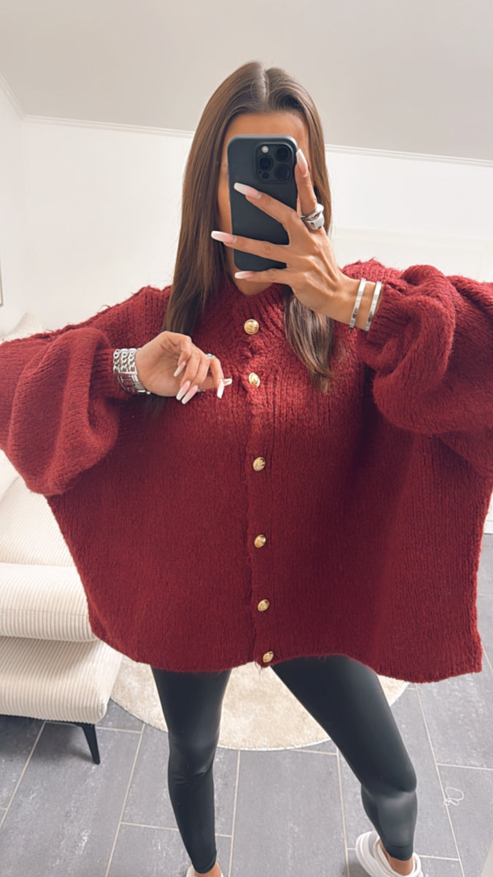 Kuschel Cardigan mit goldenen Knöpfen / dunkelrot Art. 8276