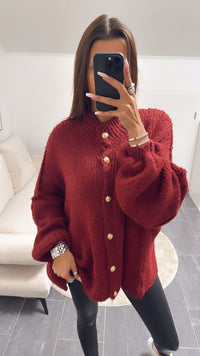 Kuschel Cardigan mit goldenen Knöpfen / dunkelrot Art. 8276