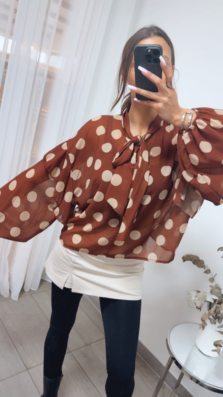 PUNKTE Transparente Bluse mit Schleife / rost - creme Art. 14115