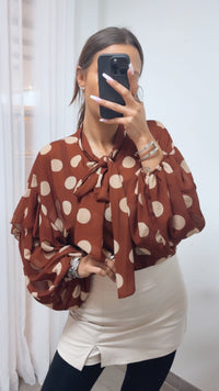 PUNKTE Transparente Bluse mit Schleife / rost - creme Art. 14115