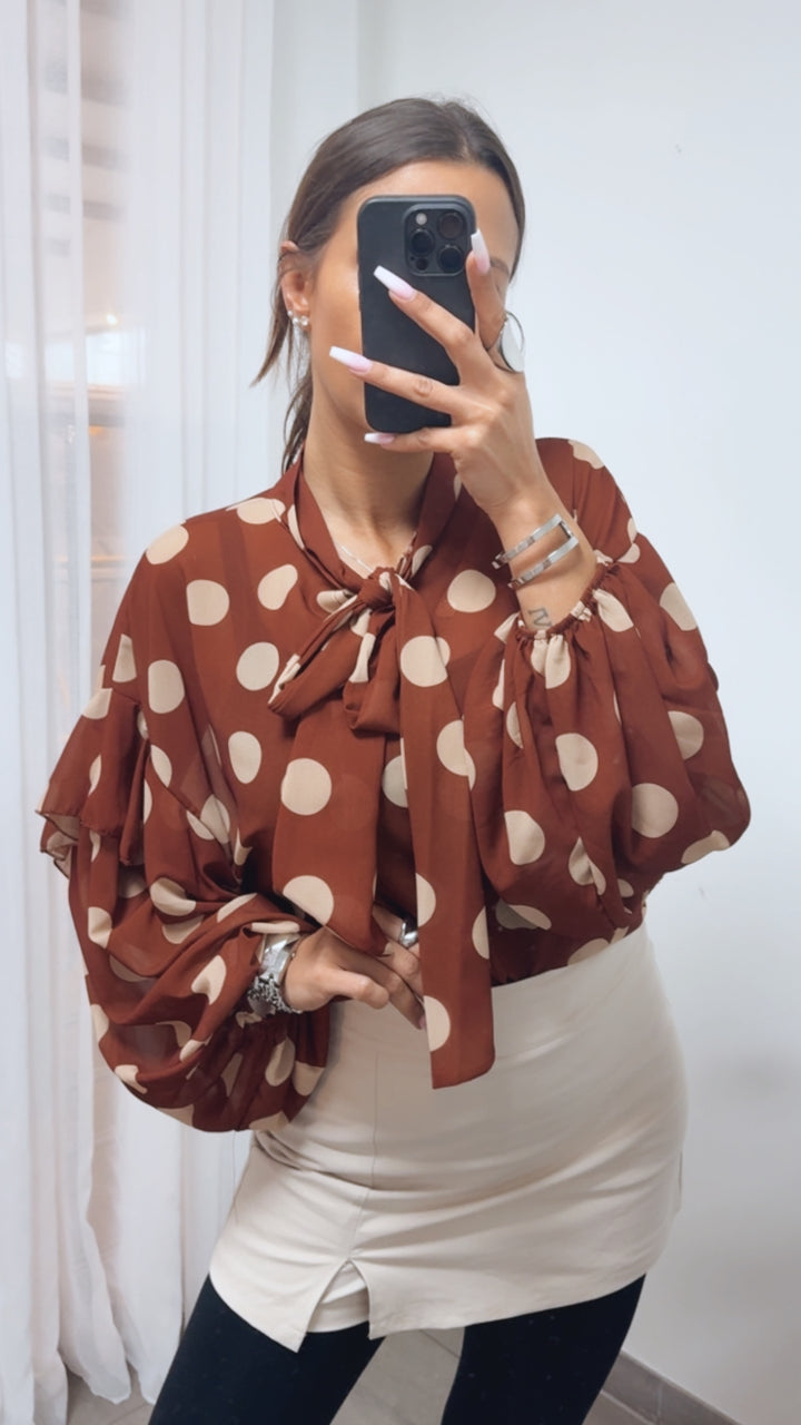 PUNKTE Transparente Bluse mit Schleife / rost - creme Art. 14115