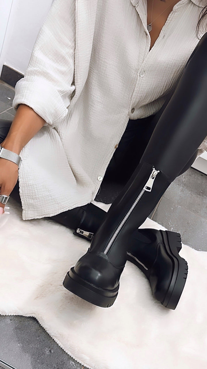 Zip-Boots - schwarze Boots mit Reißverschluss vorne A-989 / Art. 12361