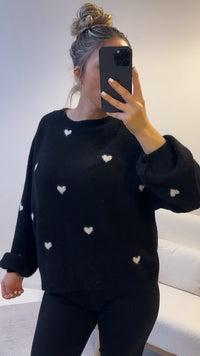 super süßer Pullover mit kleinen Herzen / schwarz - beige Art. 8277