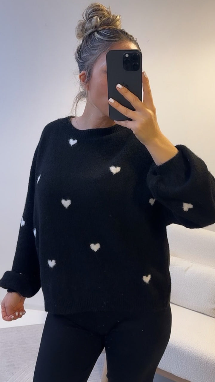 super süßer Pullover mit kleinen Herzen / schwarz - beige Art. 8277