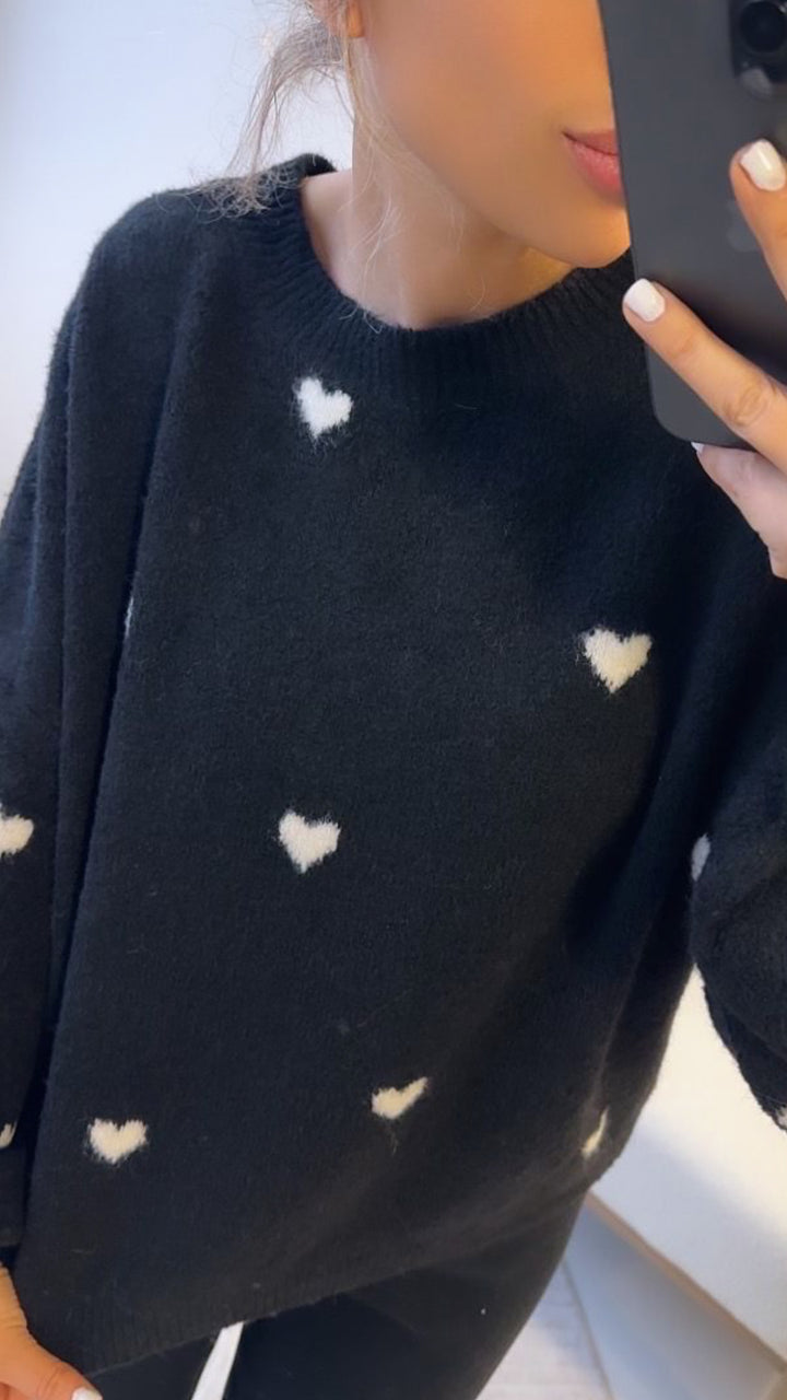 super süßer Pullover mit kleinen Herzen / schwarz - beige Art. 8277