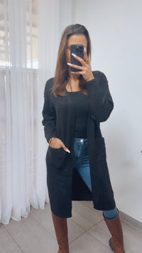 mittellanger, zeitloser Cardigan, Taschen / schwarz Art. 14183