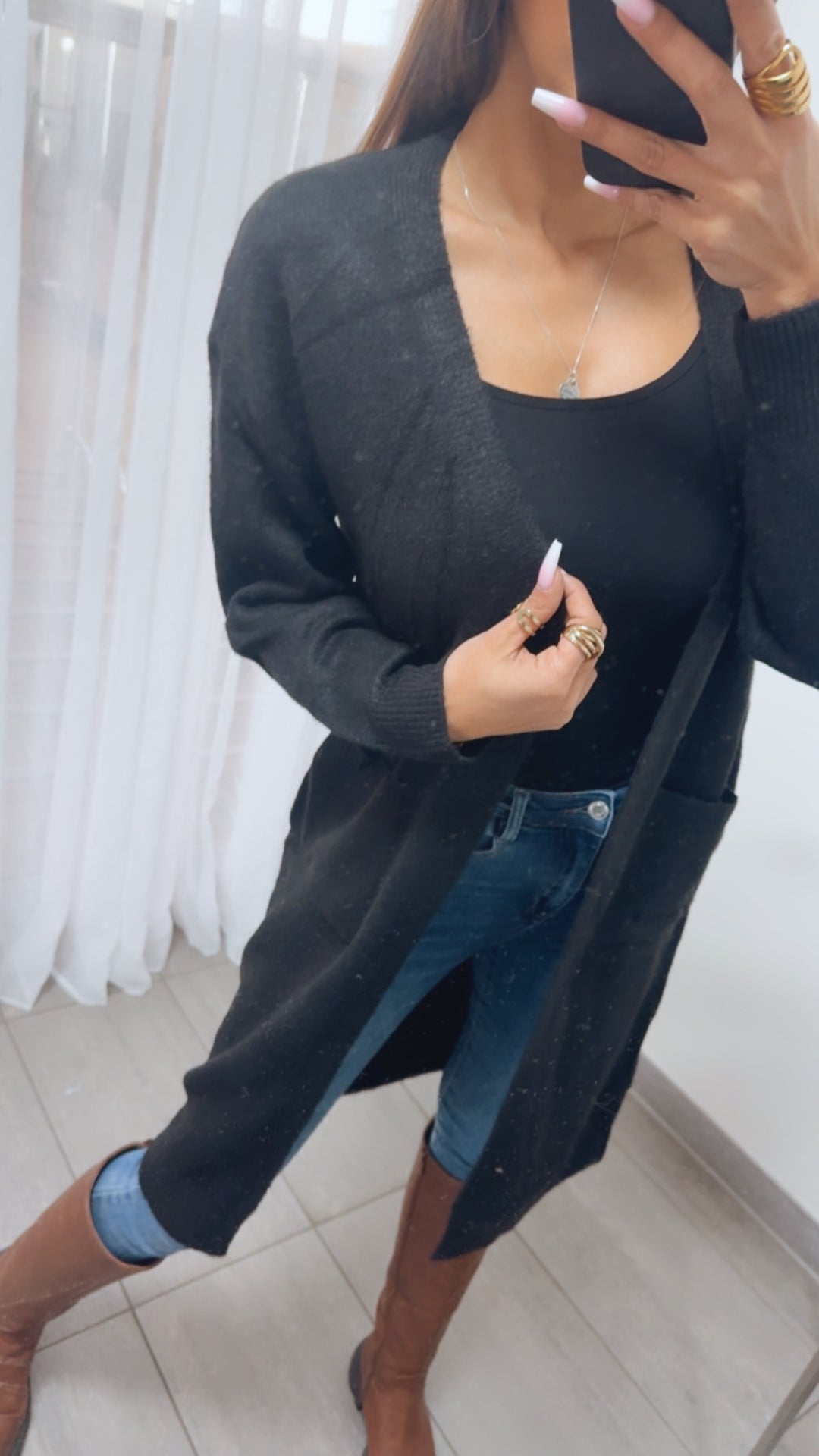 mittellanger, zeitloser Cardigan, Taschen / schwarz Art. 14183