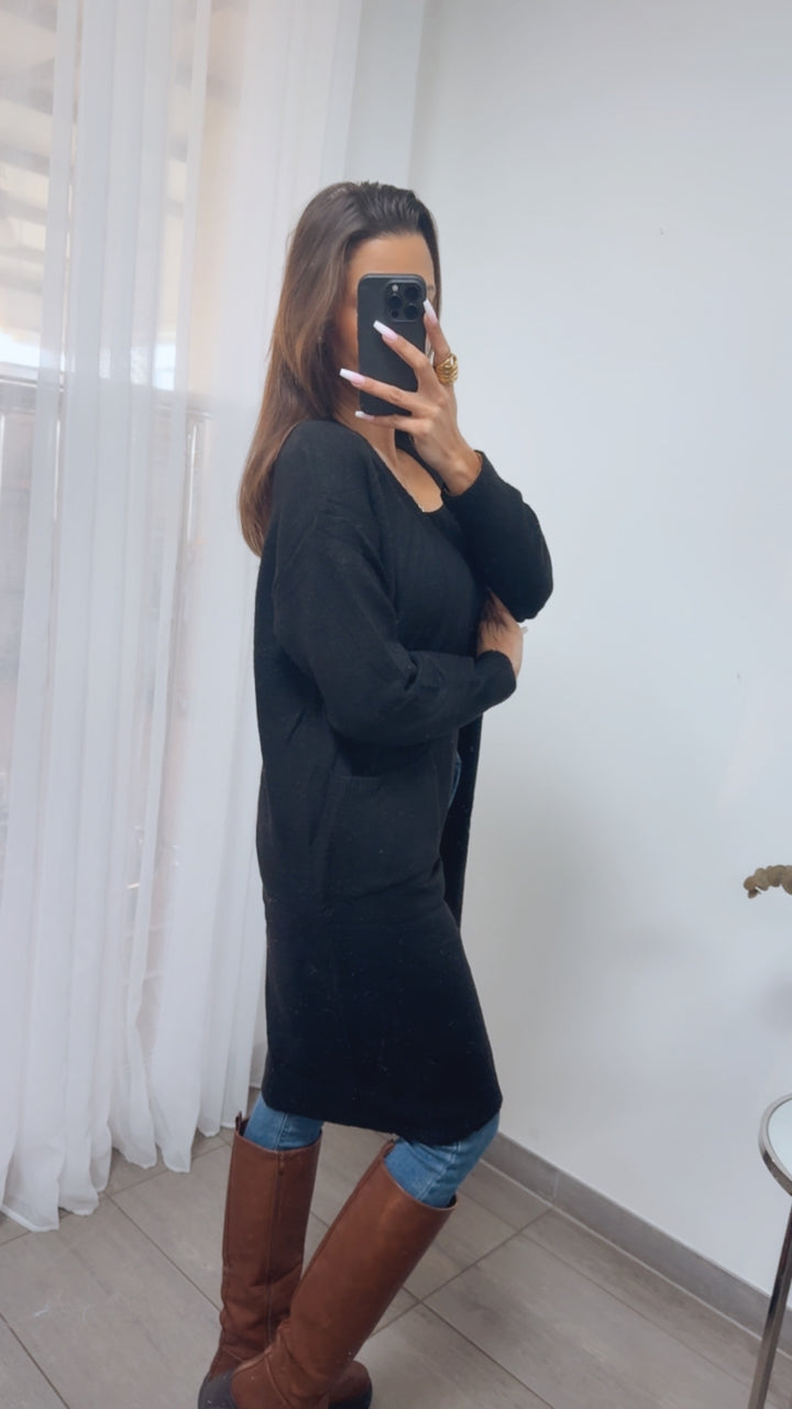 mittellanger, zeitloser Cardigan, Taschen / schwarz Art. 14183