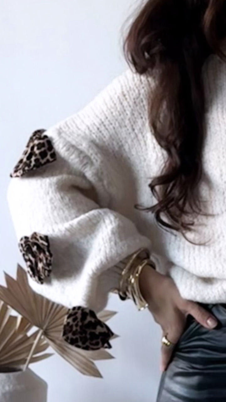 Strick Pullover mit LEO SCHLEIFEN / wollweiss Art. 13869