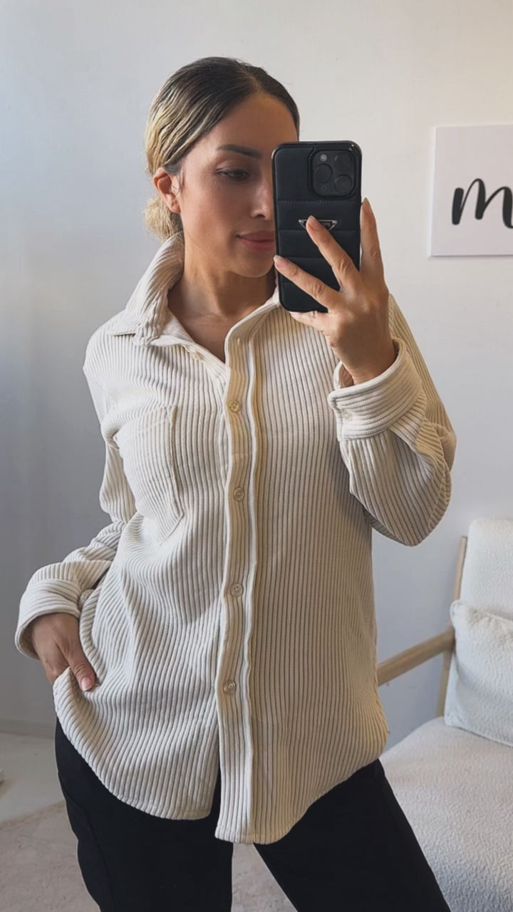 Bluse im Cord Look mit Brusttasche / creme Art. 12482