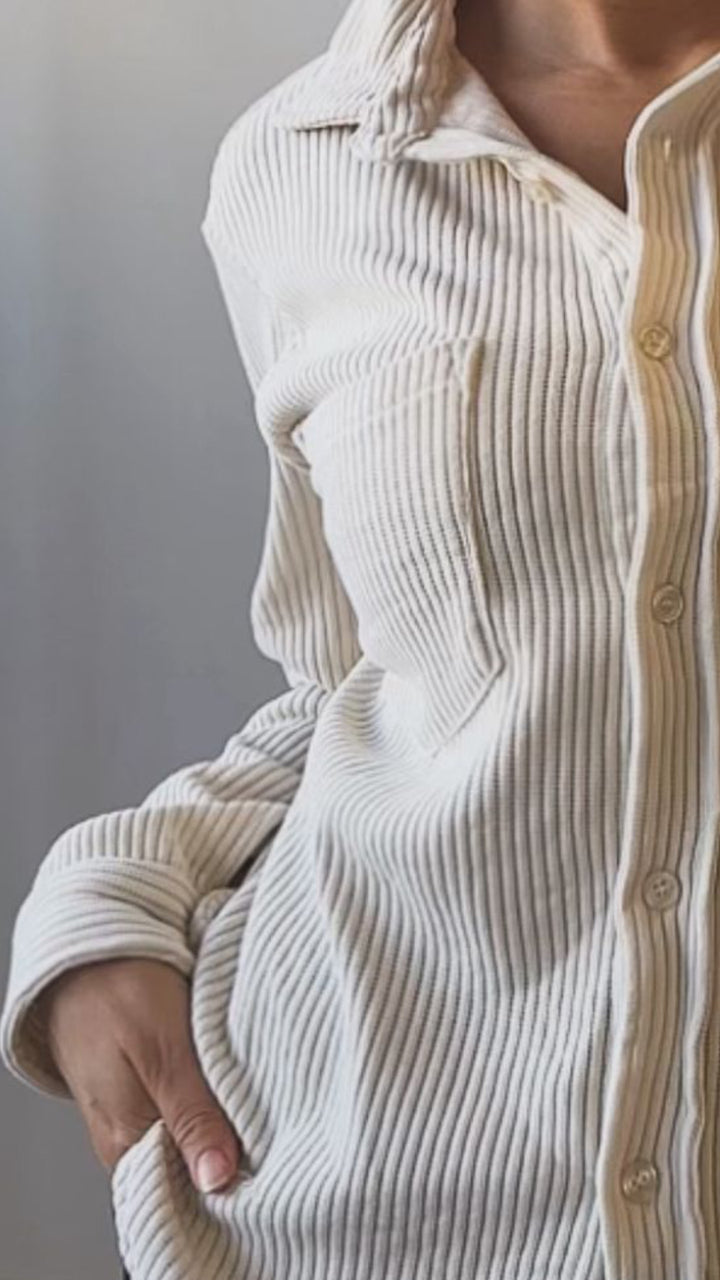 Bluse im Cord Look mit Brusttasche / creme Art. 12482