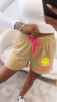 Smiley Streifen Shorts mit neon Akzenten / matcha - orange Art.15616