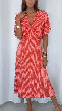 MAXI Kleid mit Knoteldetail / creme - orange Art.15621