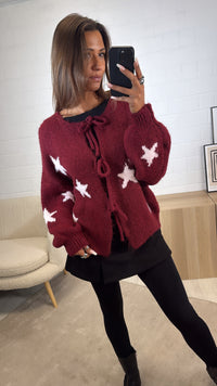 STERNE Strick Cardigan zum schnüren / rot - rosa Art. 12505