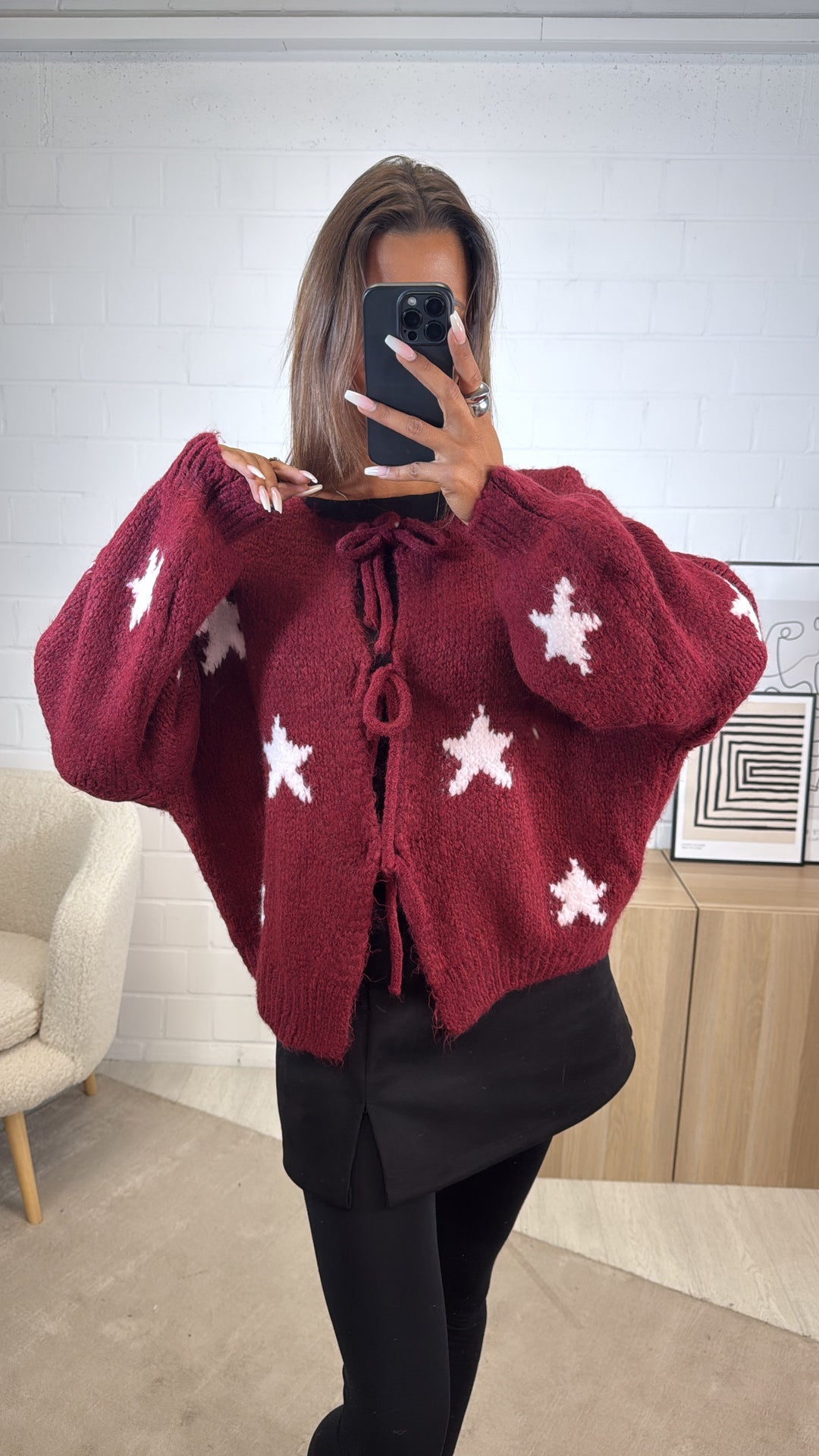 STERNE Strick Cardigan zum schnüren / rot - rosa Art. 12505