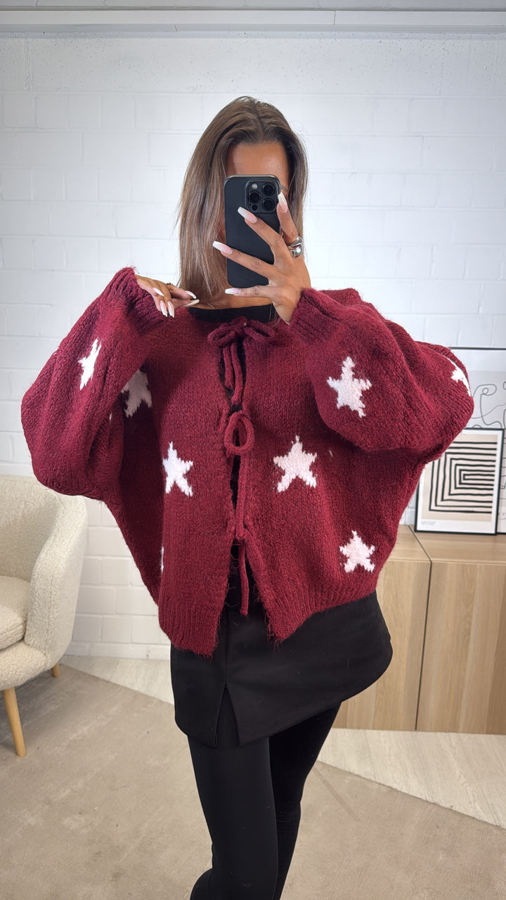 STERNE Strick Cardigan zum schnüren / rot - rosa Art. 12505