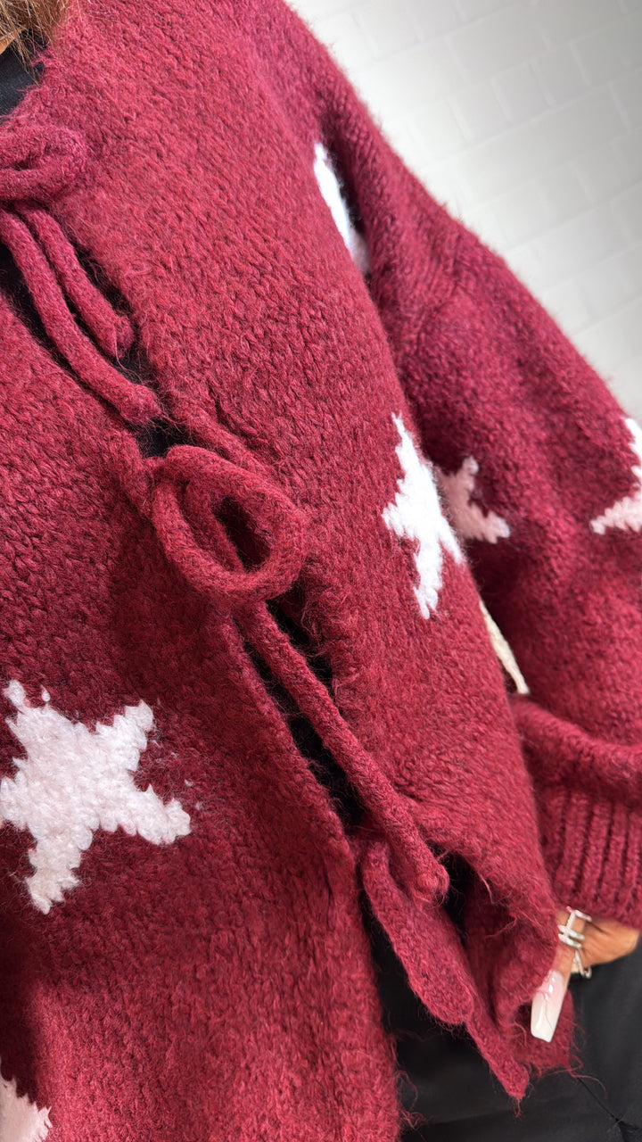 STERNE Strick Cardigan zum schnüren / rot - rosa Art. 12505