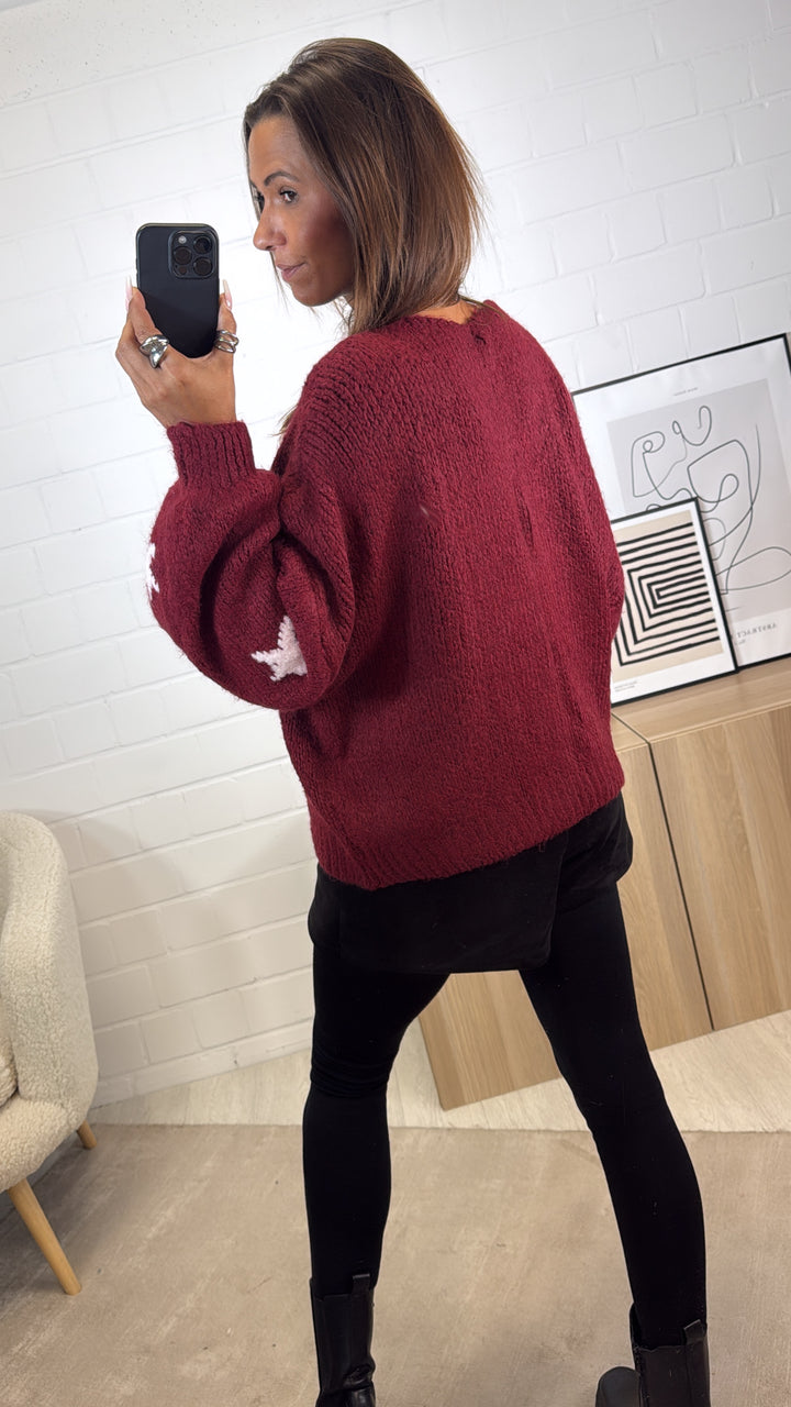 STERNE Strick Cardigan zum schnüren / rot - rosa Art. 12505