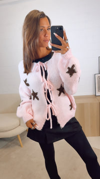 STERNE Strick Cardigan zum schnüren / rosa - dunkel braun Art. 12506