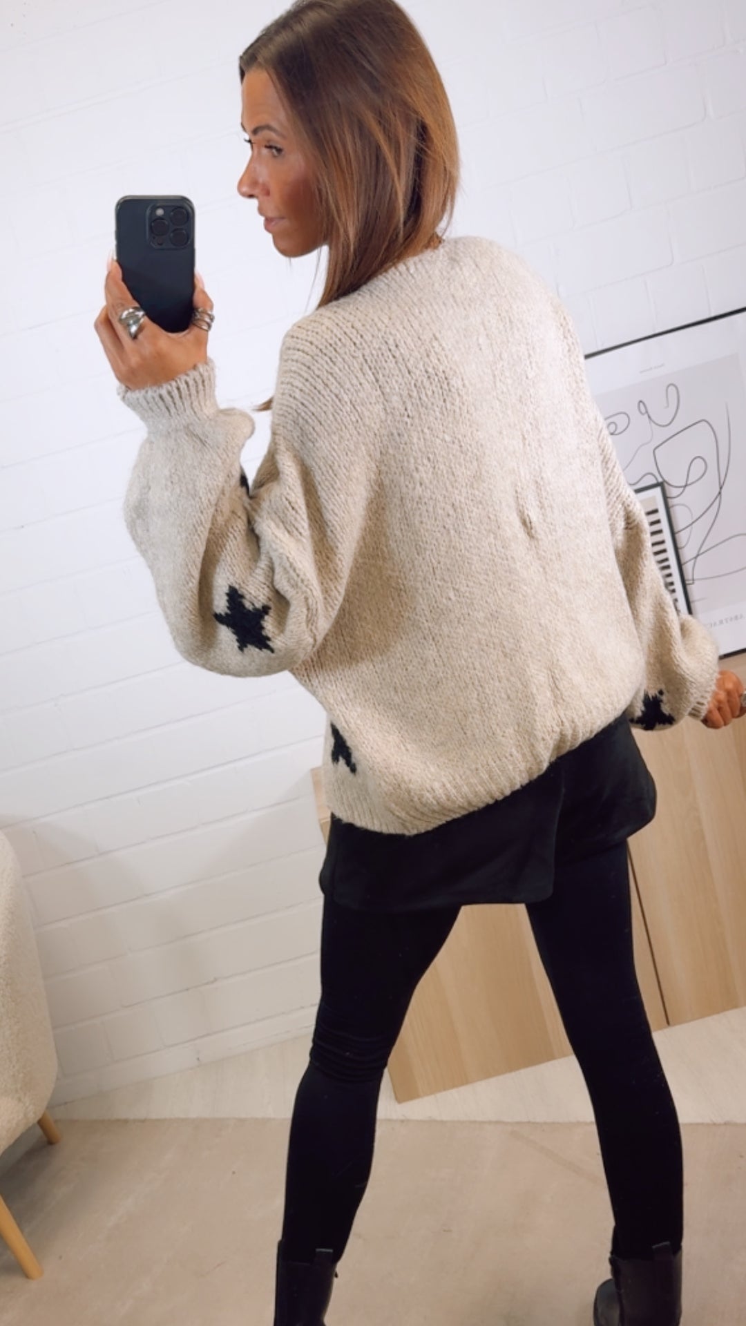 STERNE Strick Cardigan zum schnüren / beige - schwarz Art. 12504