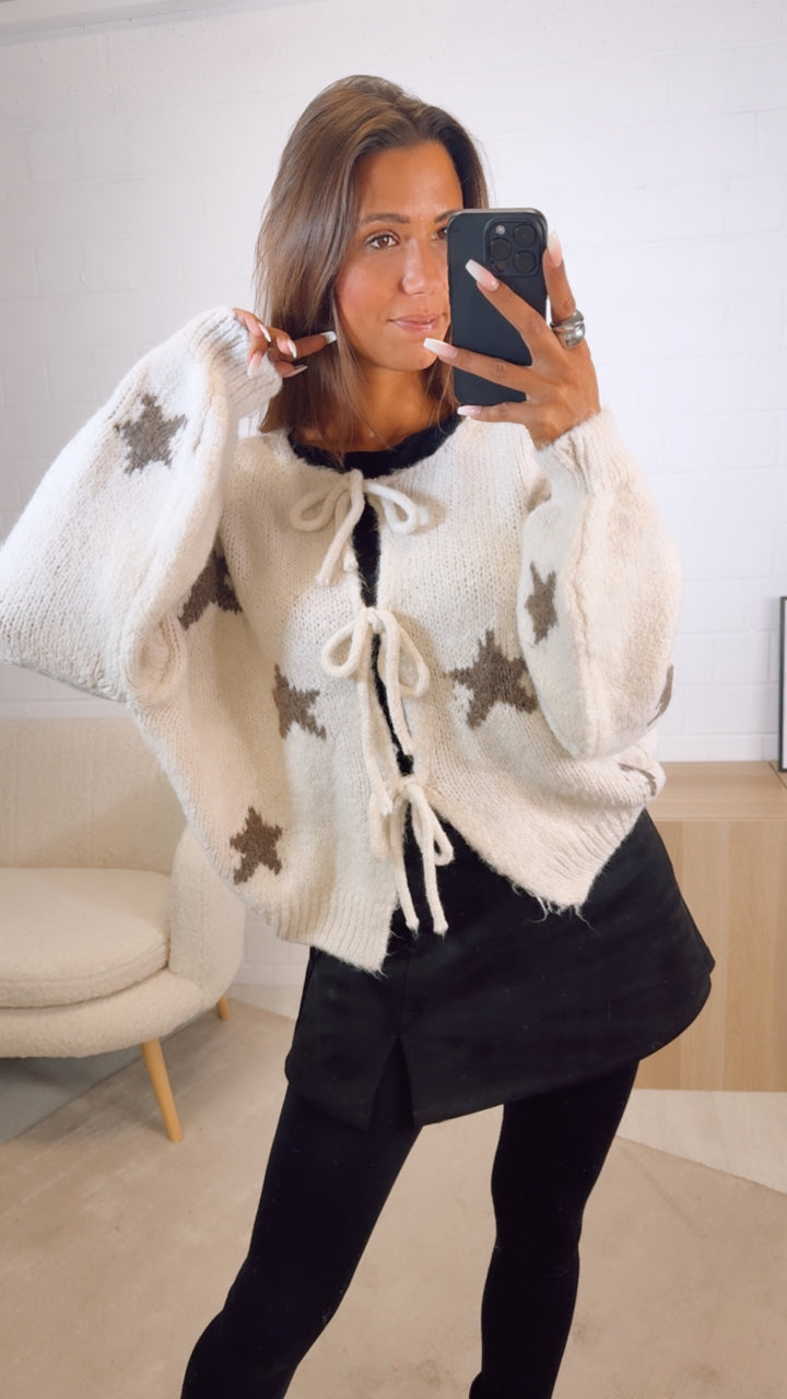 STERNE Strick Cardigan zum schnüren / creme - braun meliert Art. 12503