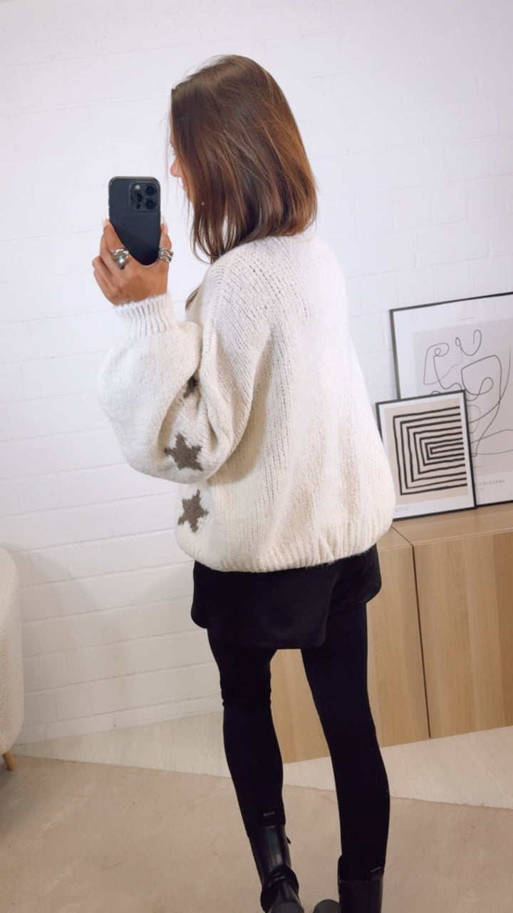 STERNE Strick Cardigan zum schnüren / creme - braun meliert Art. 12503