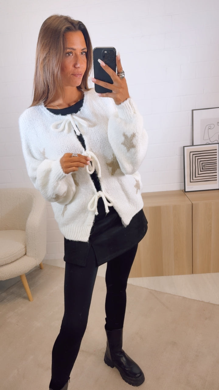 STERNE Strick Cardigan zum schnüren / wollweiss - beige Art. 12502