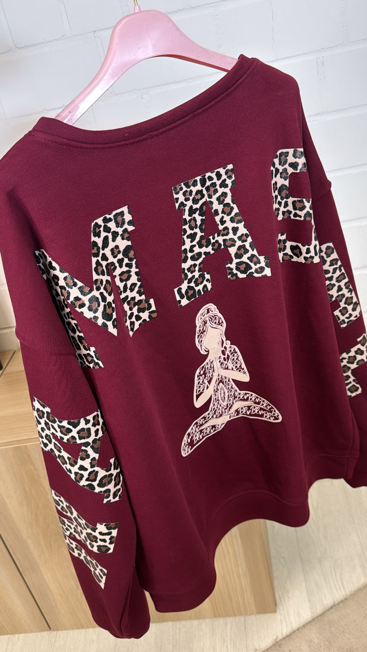 Pullover " Namaste " mit LEO Schriftzug / bordeaux rot Art. 12496