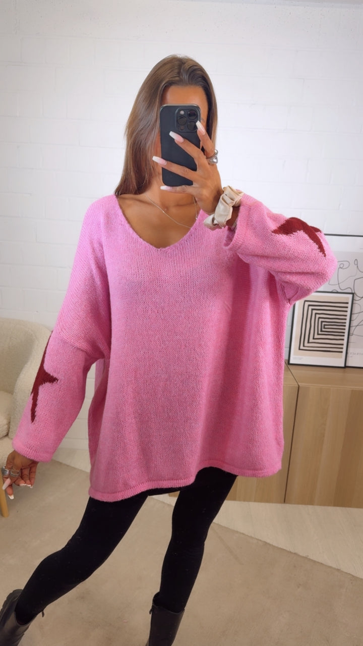ultra oversize Strick Pullover " Take It Easy " / pink - bordeaux rot Art. 12517