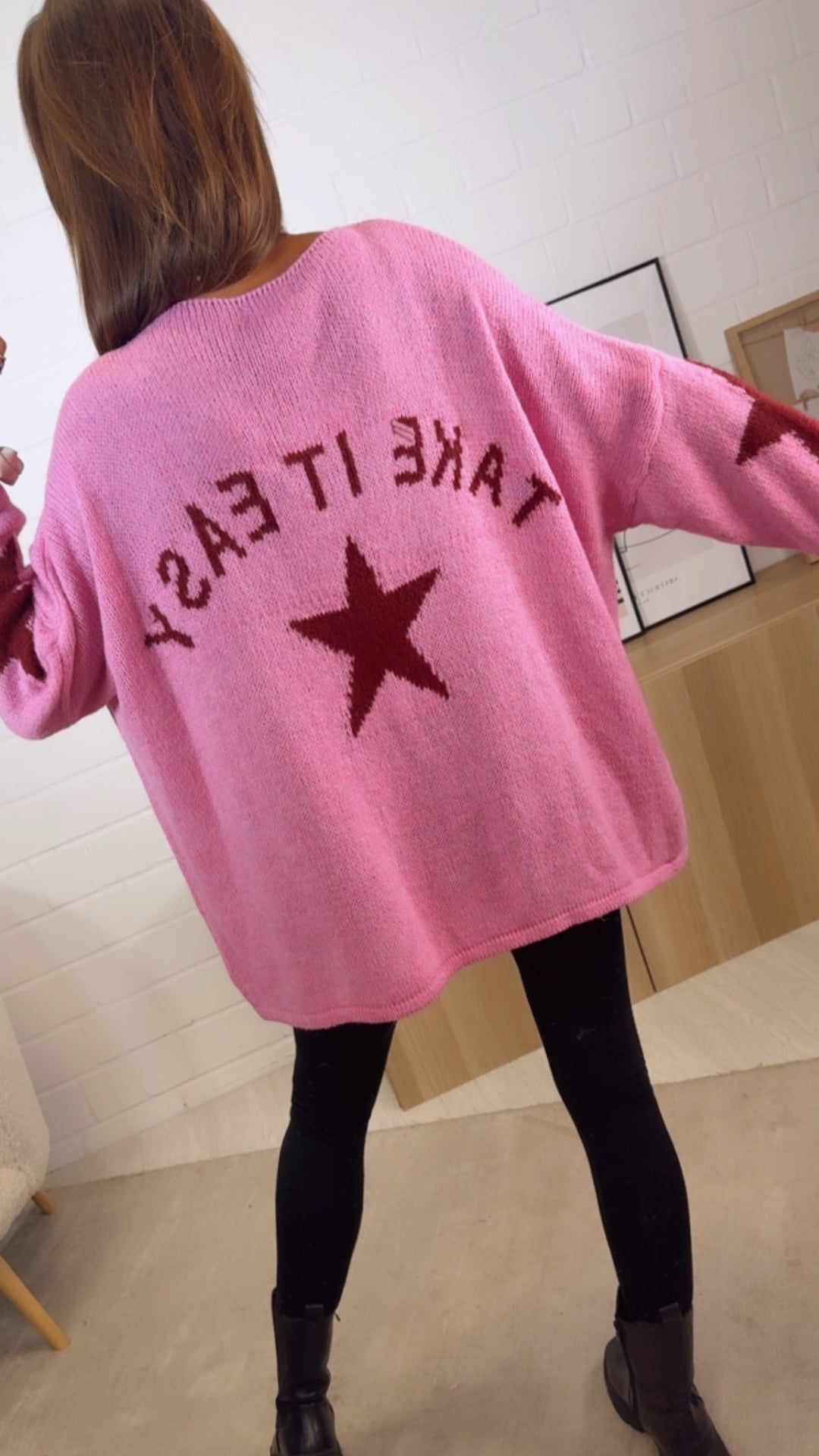 ultra oversize Strick Pullover " Take It Easy " / pink - bordeaux rot Art. 12517