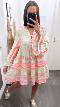 Tunika / Kleid in sommerlichen Farben / Boho grün - blau - pink Art. 5904