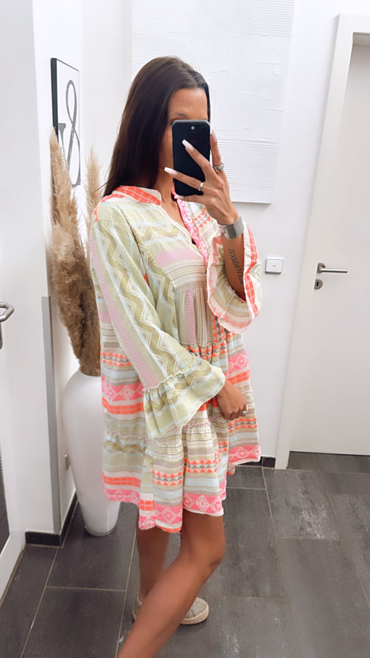 Tunika / Kleid in sommerlichen Farben / Boho grün - blau - pink Art. 5904