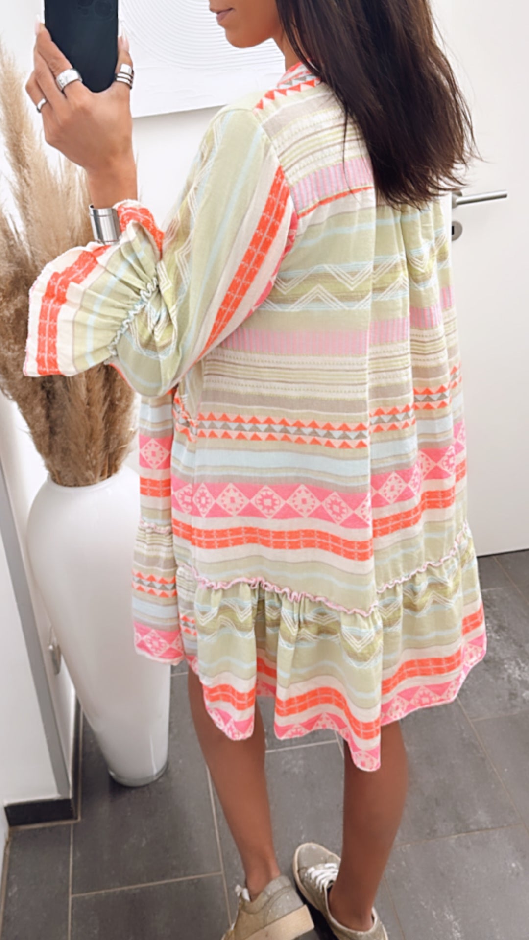 Tunika / Kleid in sommerlichen Farben / Boho grün - blau - pink Art. 5904