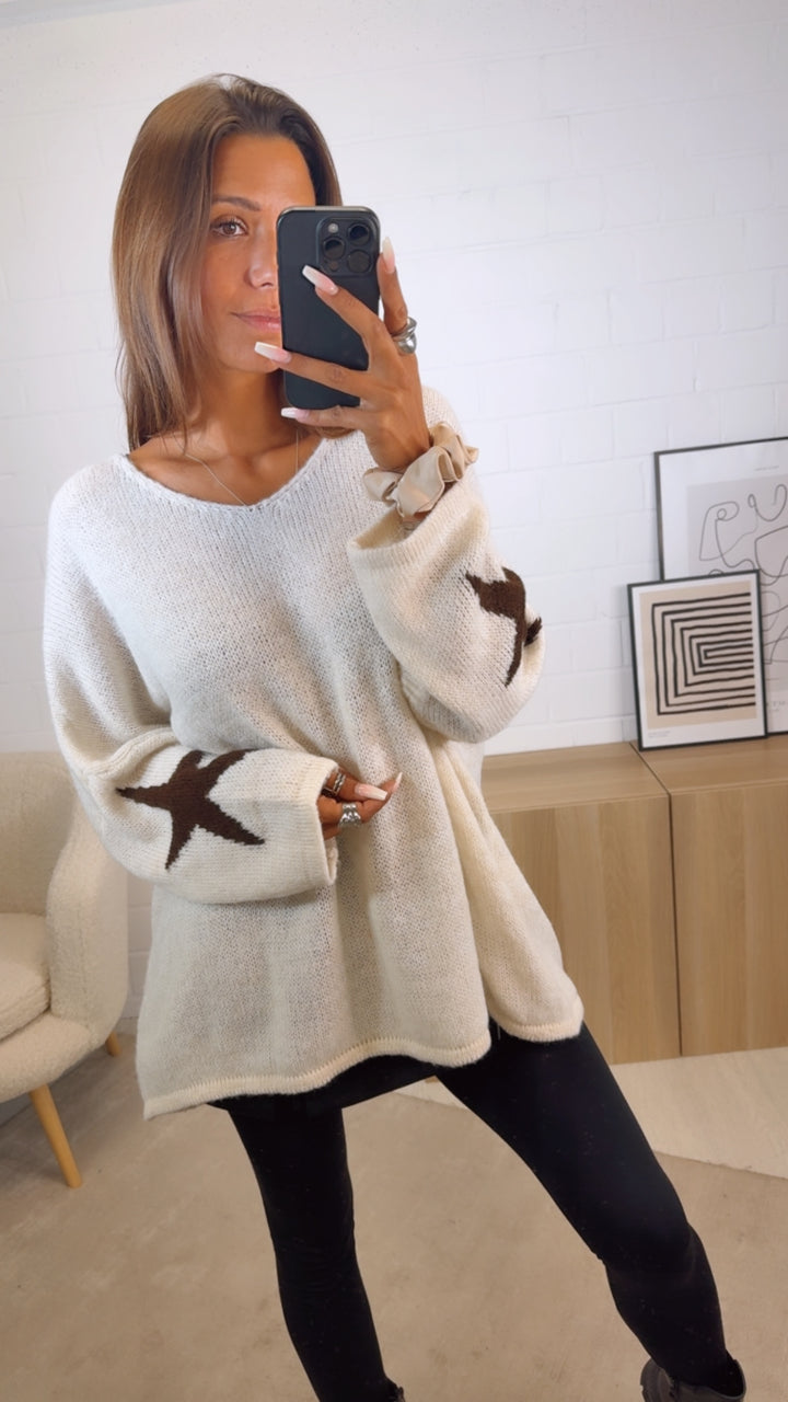 ultra oversize Strick Pullover " Take It Easy " / creme - dunkel braun Art. 12519