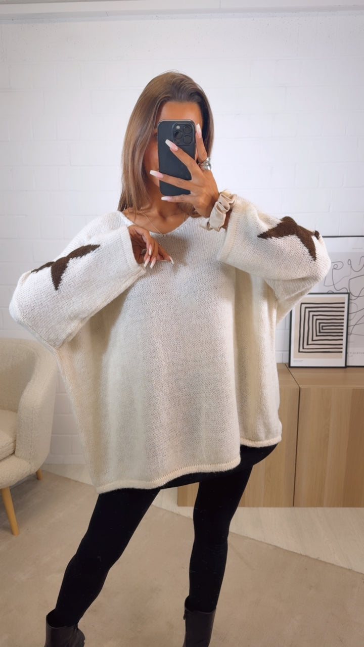 ultra oversize Strick Pullover " Take It Easy " / creme - dunkel braun Art. 12519
