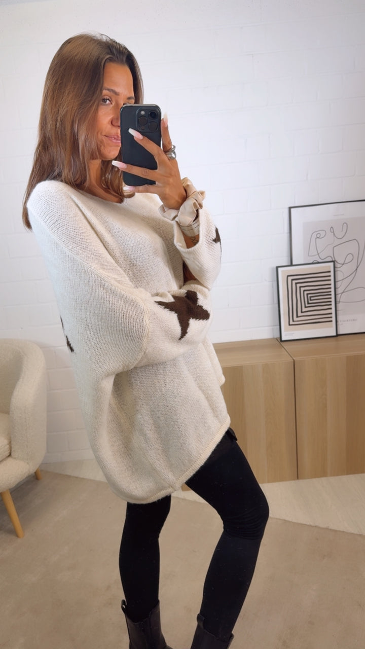 ultra oversize Strick Pullover " Take It Easy " / creme - dunkel braun Art. 12519