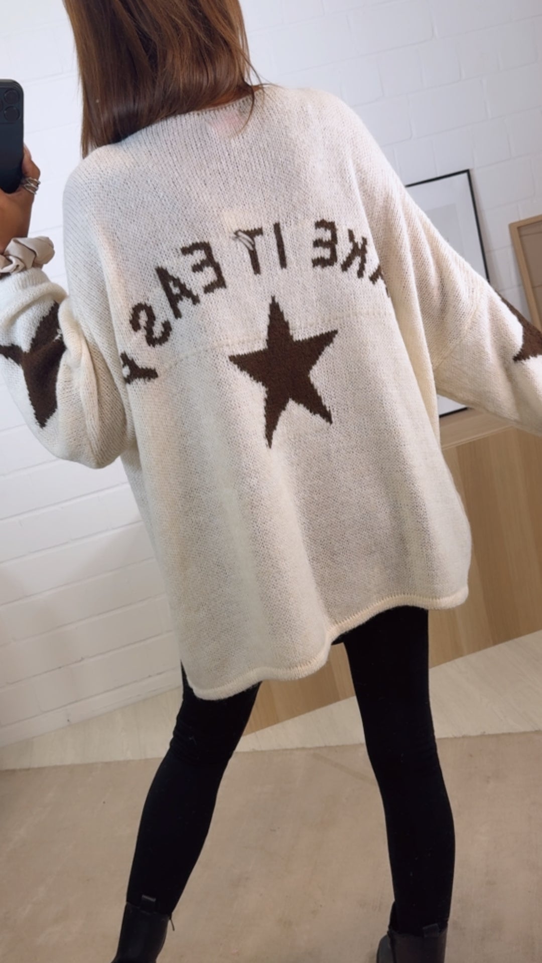 ultra oversize Strick Pullover " Take It Easy " / creme - dunkel braun Art. 12519