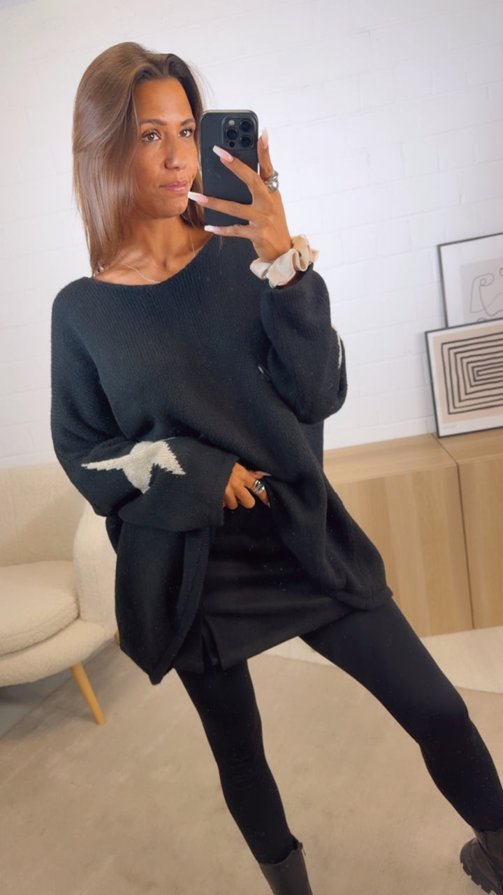 ultra oversize Strick Pullover " Take It Easy " / schwarz - beige Art. 12520