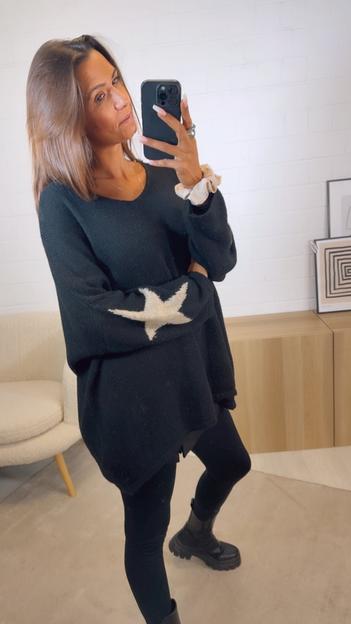 ultra oversize Strick Pullover " Take It Easy " / schwarz - beige Art. 12520